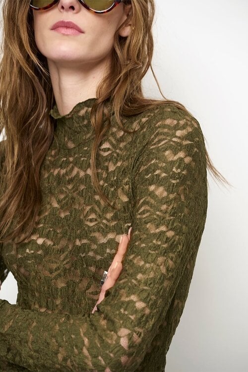 Dante 6 Irony lace turtle neck olijf