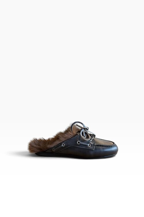 Posa Boat Loafer Mule Hairy Fur