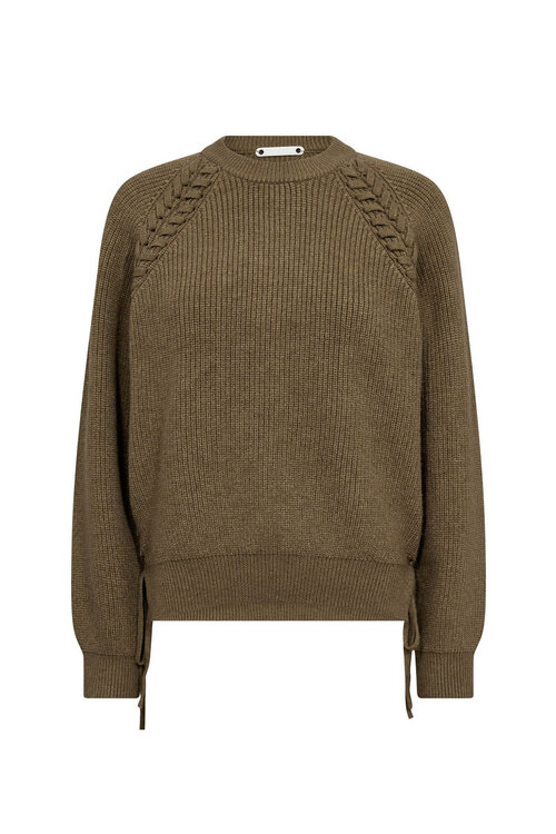 Co'couture Row Strik Knit Trui Kaki