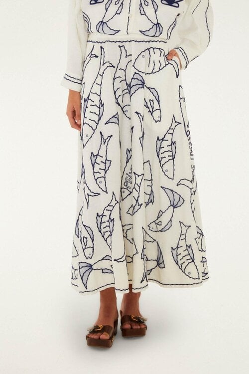 Farm Rio Off White Fresh Fish Midi Rok