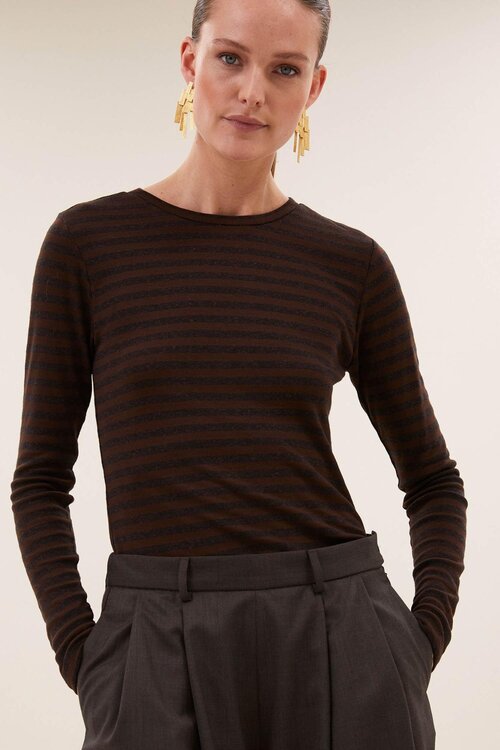 By Bar Basic Streep T-shirt Bruin