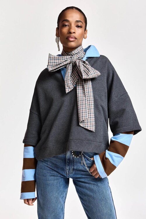 Essentiel Antwerp Polo sweater blauw, bruin