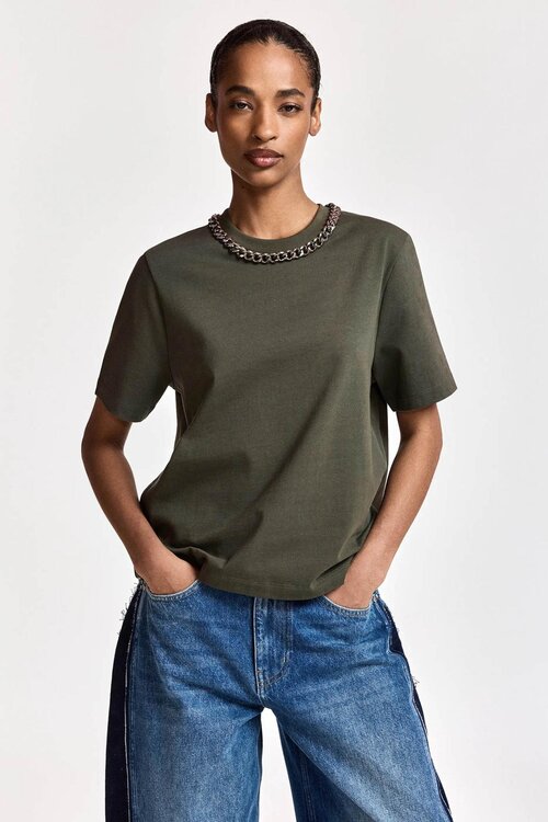 Essentiel Antwerp T-shirt met ketting Kaki