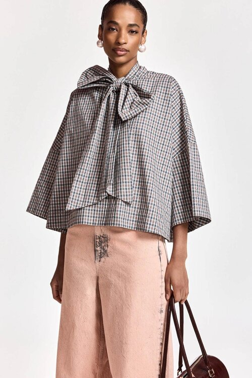 Essentiel Antwerp Blouse met strikkraag Steel