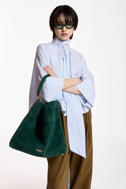 Essentiel Antwerp Blouse met strikkraag blauw