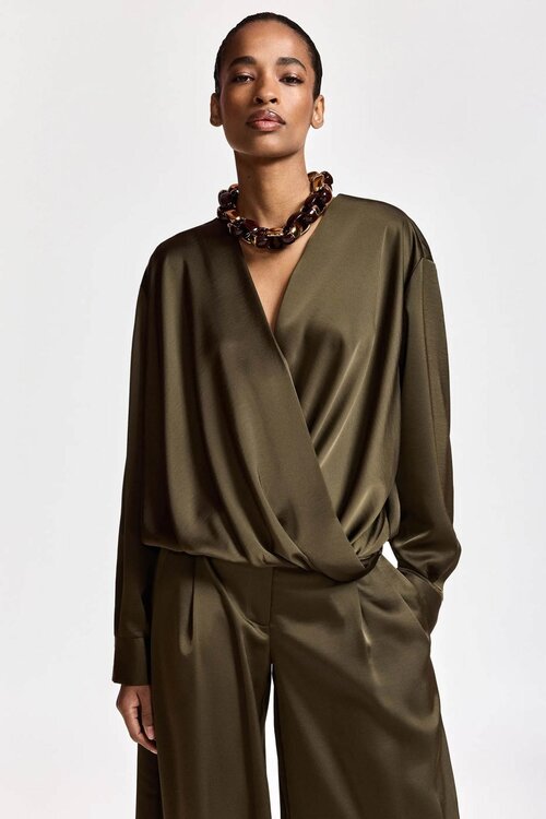 Essentiel Antwerp Blouse gedrappeerd Kaki