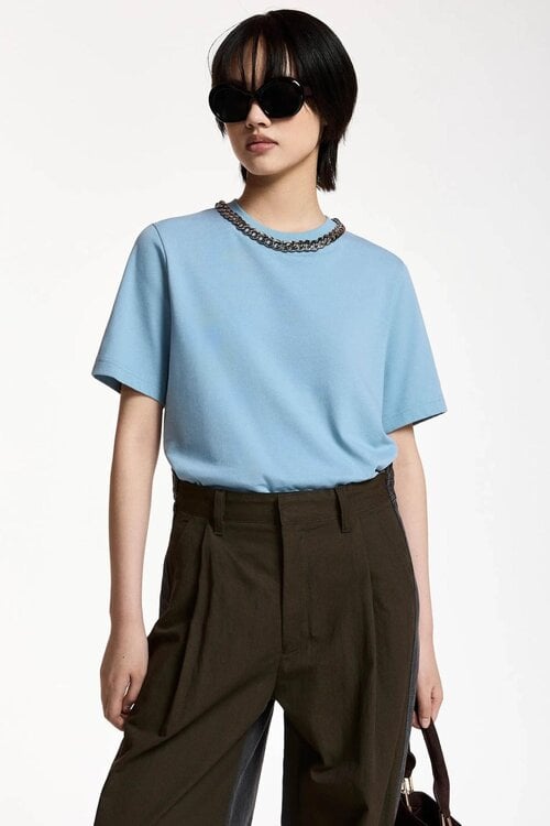 Essentiel Antwerp T-shirt met ketting Blue