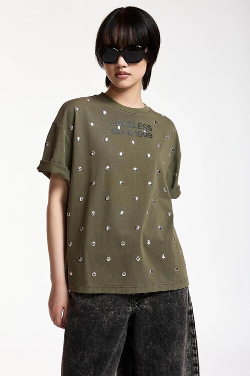Essentiel Antwerp T-shirt met studs Kaki