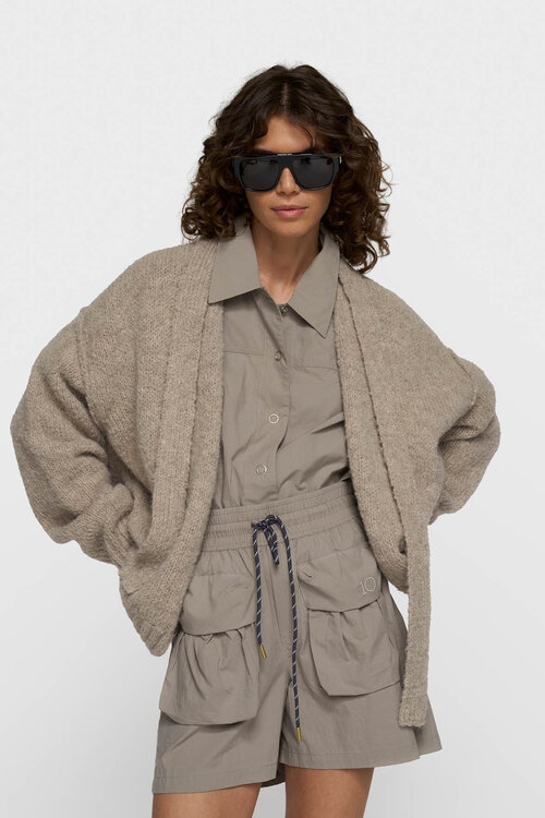 10Days short belted knit cardigan fog
