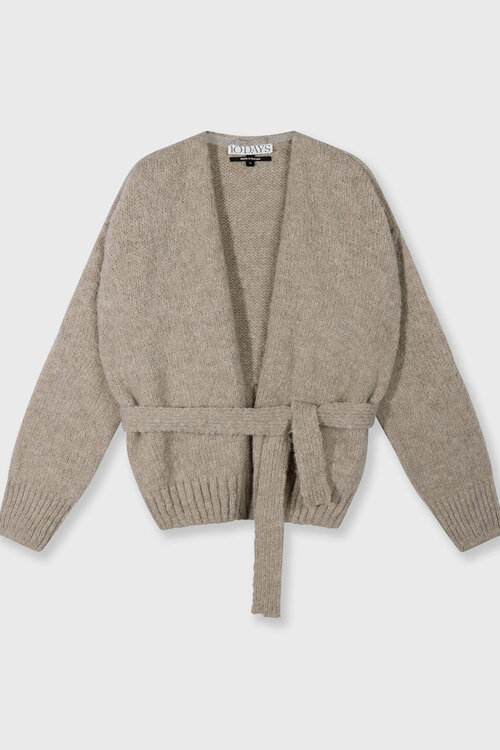 10Days short belted knit cardigan fog