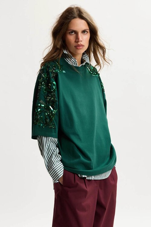 Essentiel Antwerp T-shirt paillet donkergroen