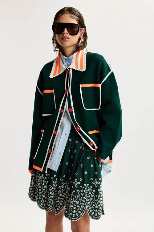 Essentiel Antwerp Vest met kanten kraag groen