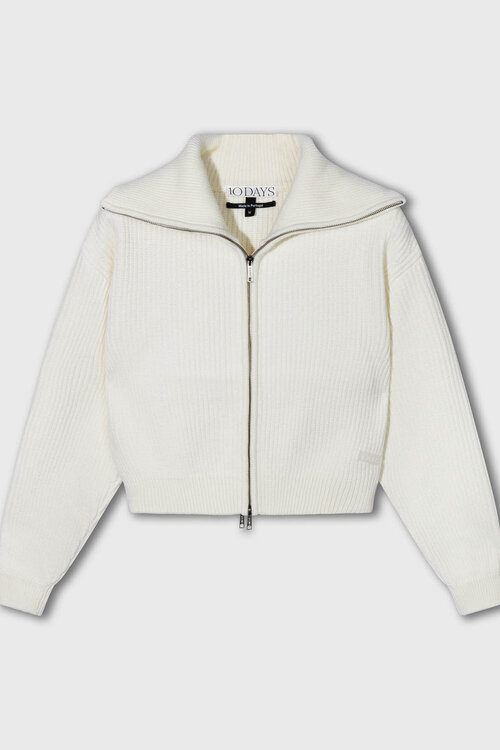10Days rib knit zip cardigan ecru