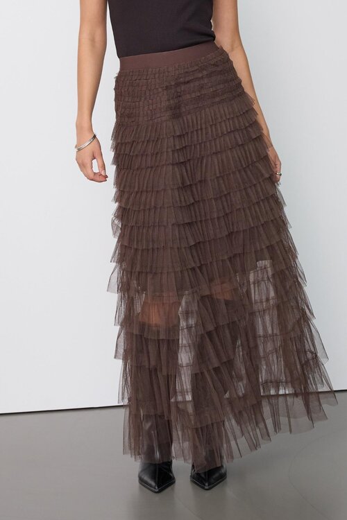 Co'couture Jade tulle maxi rok bruin