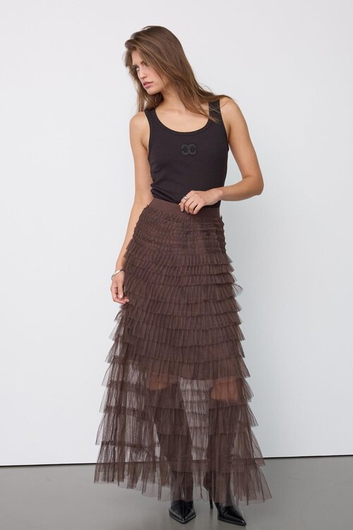 Co'couture Jade tulle maxi rok bruin