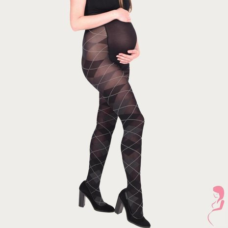 Op en Top Zwanger Zwangerschapspanty Positiepanty Zwart met Grijze Ruit Op en Top Zwanger Zwangerschapspanty Positiepanty Zwart met Grijze Ruit