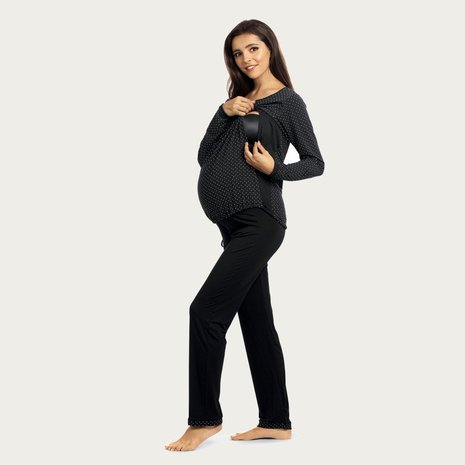 Lupoline Zwangerschapspyjama / Voedingspyiama Black Dots Lupoline Zwangerschapspyjama / Voedingspyiama Black Dots