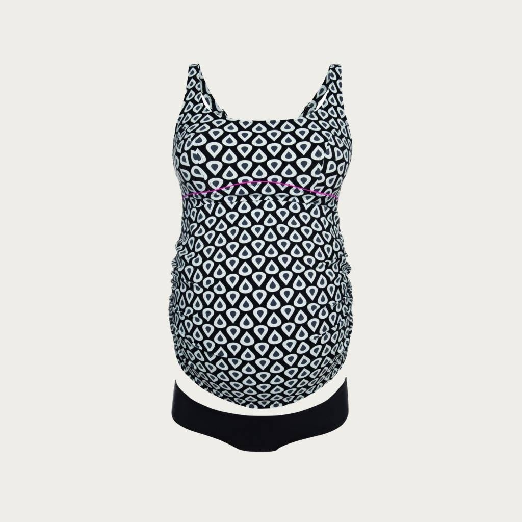 Zwangerschapstankini Hatutu Black met grafisch design