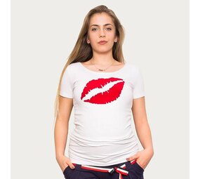 Op en Top Zwanger Zwangerschapsshirt Big Kiss Wit Op en Top Zwanger Zwangerschapsshirt Big Kiss Wit