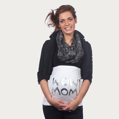Op en Top Zwanger Zwangerschaps Buikband Wow Mom Wit/Zilver Op en Top Zwanger Zwangerschaps Buikband Wow Mom Wit/Zilver