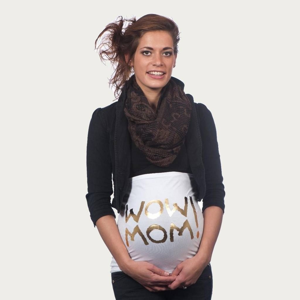 Op en Top Zwanger Zwangerschaps Buikband Wow Mom Wit/Goud afbeelding