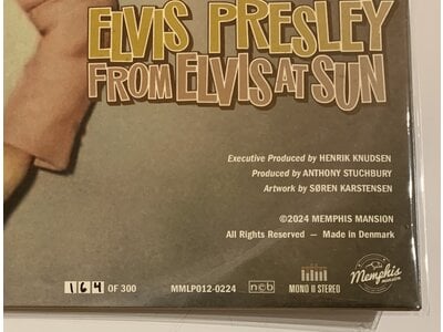 From Elvis At Sun - The Vinyl Album - Colored Vinyl Memphis Mansion Label