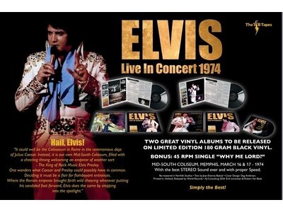 Elvis Live In Concert 1974 March 16 - 17 Memphis 33RPM 2 LP Set - World Records Label