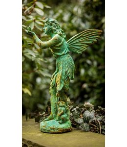 Gartenfigur "Filigrane Fee mit Vogel" Antik-Patina