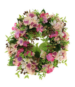 Blumenkranz mit Hortensien und Beeren Rosa Ø30cm