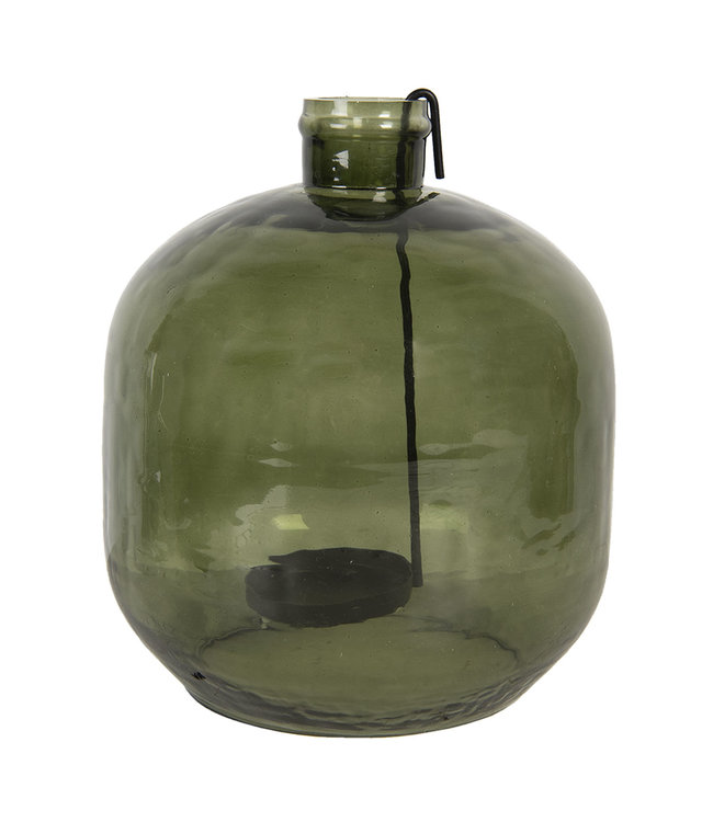 Teelichthalter Glasflasche, Altgrün, Vintage