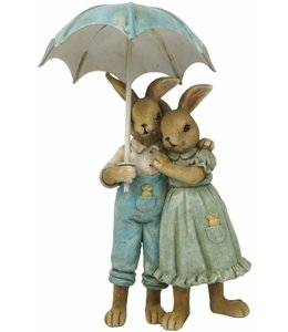 Deko-Kaninchen Paar mit Regenschirm, Vintage