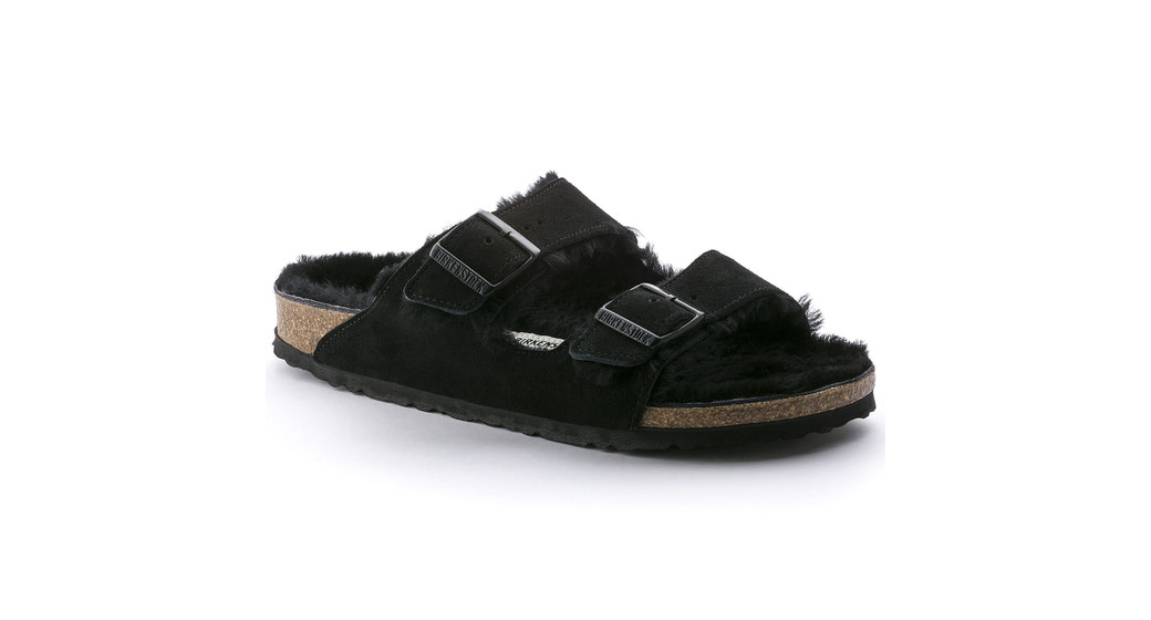 Birkenstock Arizona zwart wol gevoerd voor normale voet