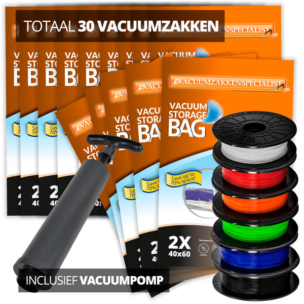 Pro XL Pakket Vacuumzakken voor Filament [Set 30 Zakken + Pomp]
