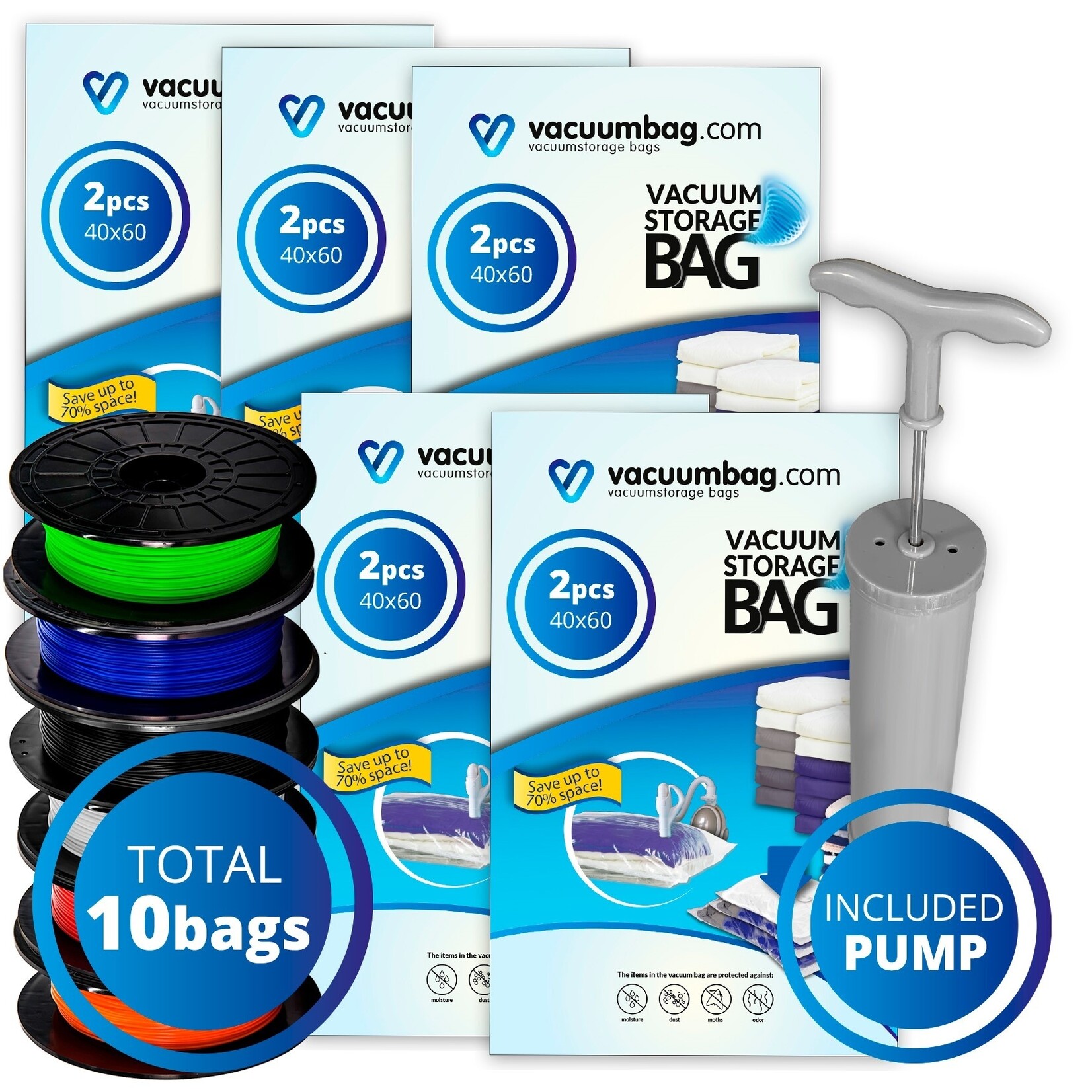 Vacuumbag.com Vacuumzakken voor Filament Pakket [Set 10 Zakken + Pomp]