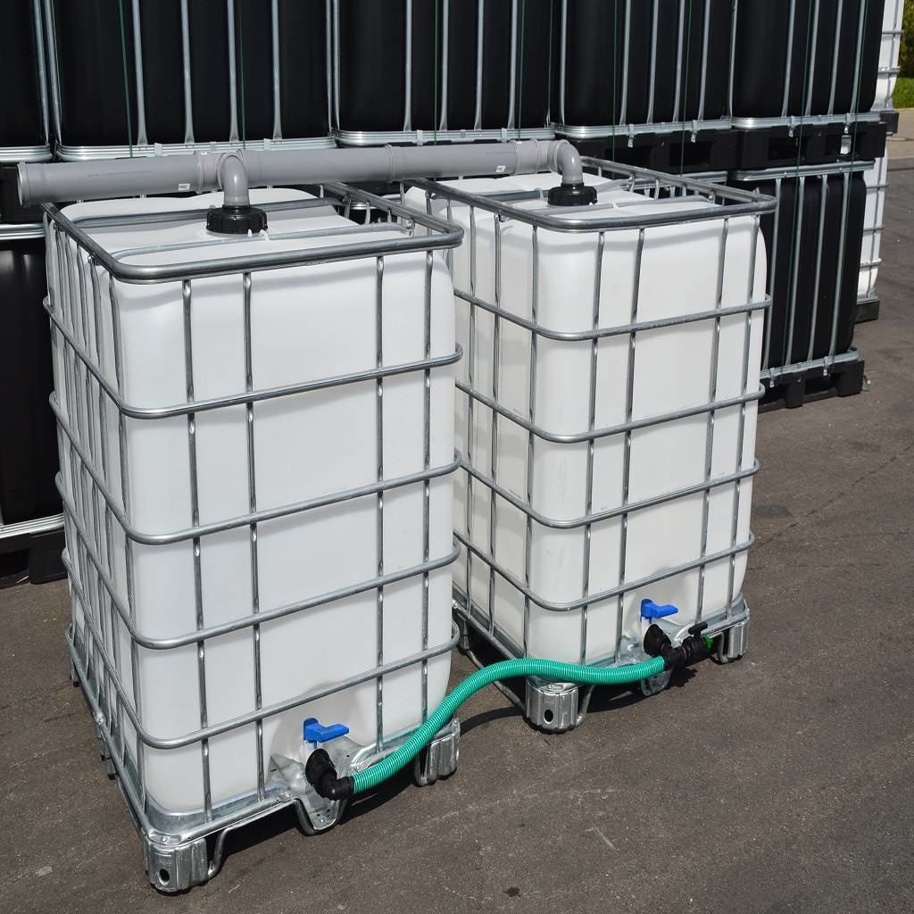 IBC Wassertank SCHWARZ 1000 Liter für Trinkwasser und Lebensmittel auf  Metall- Kunststoffpalette