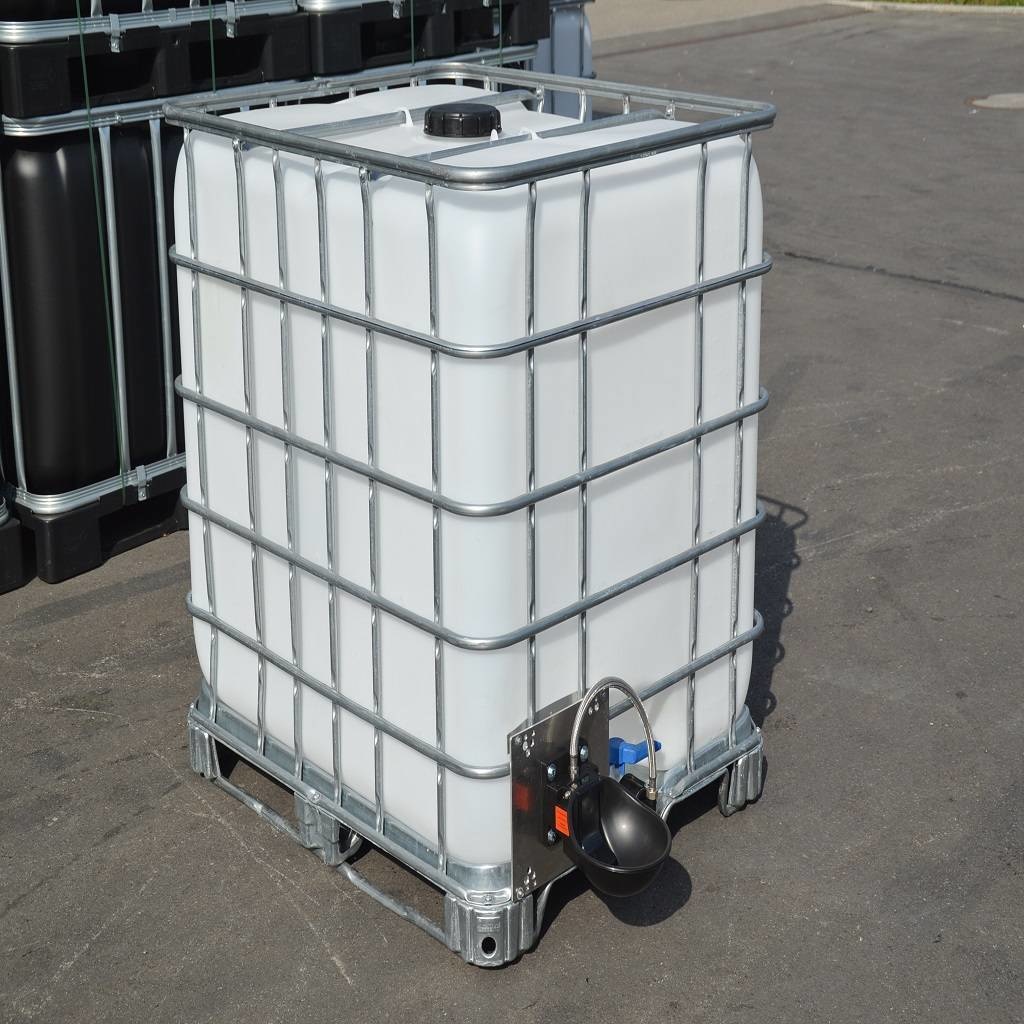 Wassertank neu 1000 l auf Stahl/PE-Palette mit Weidetränke und  Verbindungsset, Günstig, IBC Tank/ Container, IBC Zubehör &  Regenwassertank