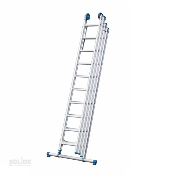 Solide Vierdelige ladder 4x8 recht met stabiliteitsbalk