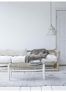 The Moroccan bench is a best seller and it looks gorgeous in this Boho setting, combined with linen, wool and Bamboo.