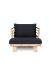 Dareels Fauteuil de Jardin 'STRAUSS' - teck recyclé et polyester - noir - 84x82cm - Dareels