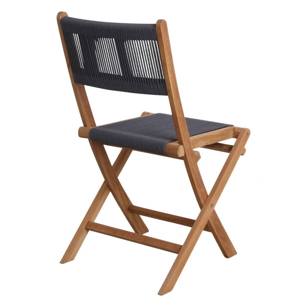 Chaise Pliante Bistro De Jardin Corde Et Teck Anthracite 47x40x88cm Petite Lily Interiors
