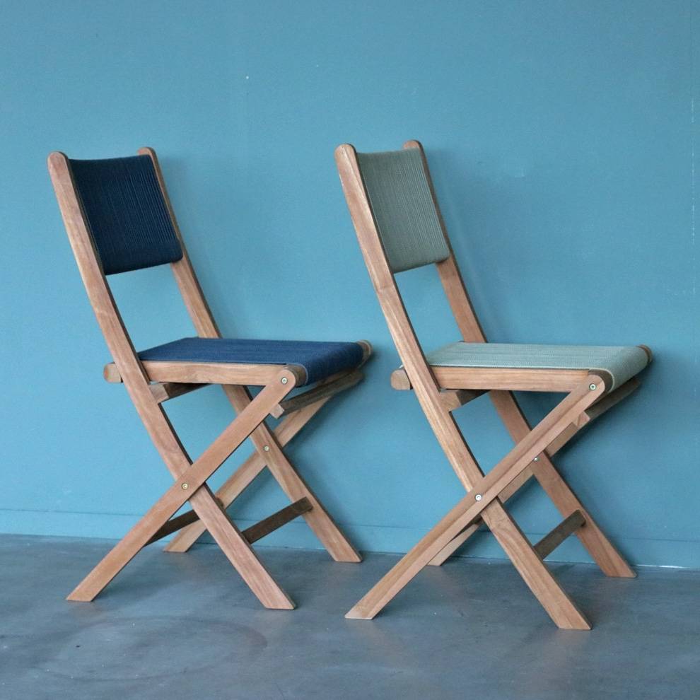 Silla Plegable de aire libre - cuerda y teca - antracita - 47x40x88cm