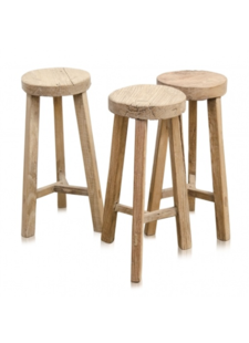 Petite Lily Interiors Round Bar Stool Ethnic - raw wood - ø35xh 70cm - unique piece