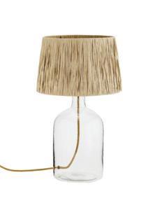 Madam Stoltz Lampe de bureau en verre, terre cuite / raphia - Ø30xh49cm