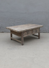 Maisons Origines Table basse bois brut avec 2 tiroirs - 106x69xh45cm