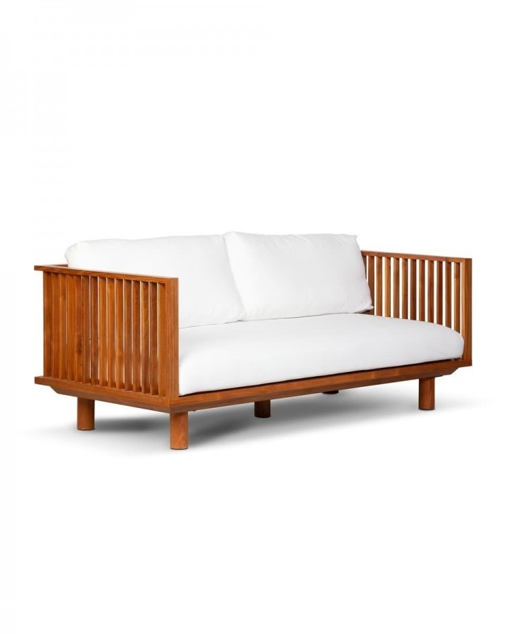 Dareels White outdoor sofa 'TOPRAK' - recycled teak and Olefin  - 180x82cm - Dareels