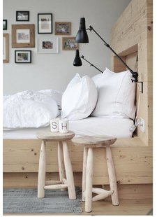 Wooden chairs by House Doctor in this Inspiring DIY bedroom setting in white, black and lots of natural! Seen at frenchyfancy.com