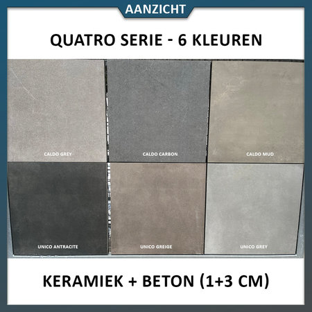 Natuursteenvoordelig Kera Quatro Caldo Carbon 60x60x4 cm (keramiek + beton 1+3 cm)