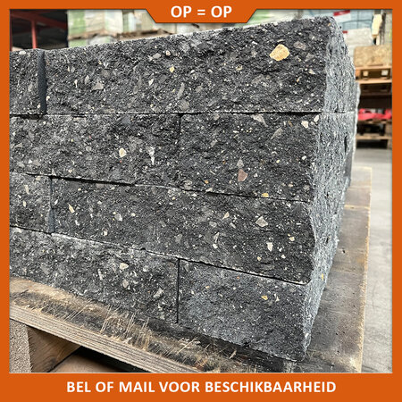 Natuursteenvoordelig Stapelblok beton zwart gekloofd 6x10x30 cm