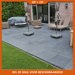 Natuursteenvoordelig Basalt G684 tuintegel black leather finish