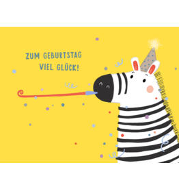 LETTERART - Grafik Werkstatt Funny Birthday Card: Zebra with party hat and streamer